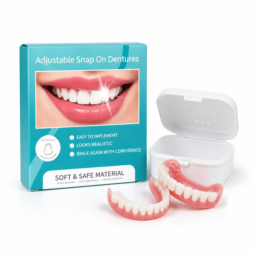 Denture Set Adjustable Upper & Lower Storage Case Included