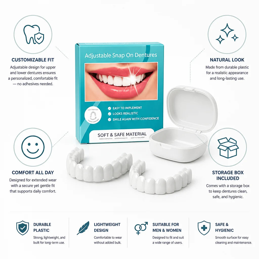 Denture Set Adjustable Upper & Lower Storage Case Included