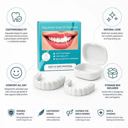 Denture Set Adjustable Upper & Lower Storage Case Included