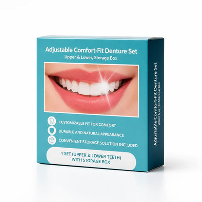 Denture Set Adjustable Upper & Lower Storage Case Included