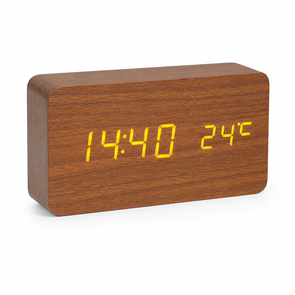 Digital Alarm Clock Wooden LED Display & Silent Operation