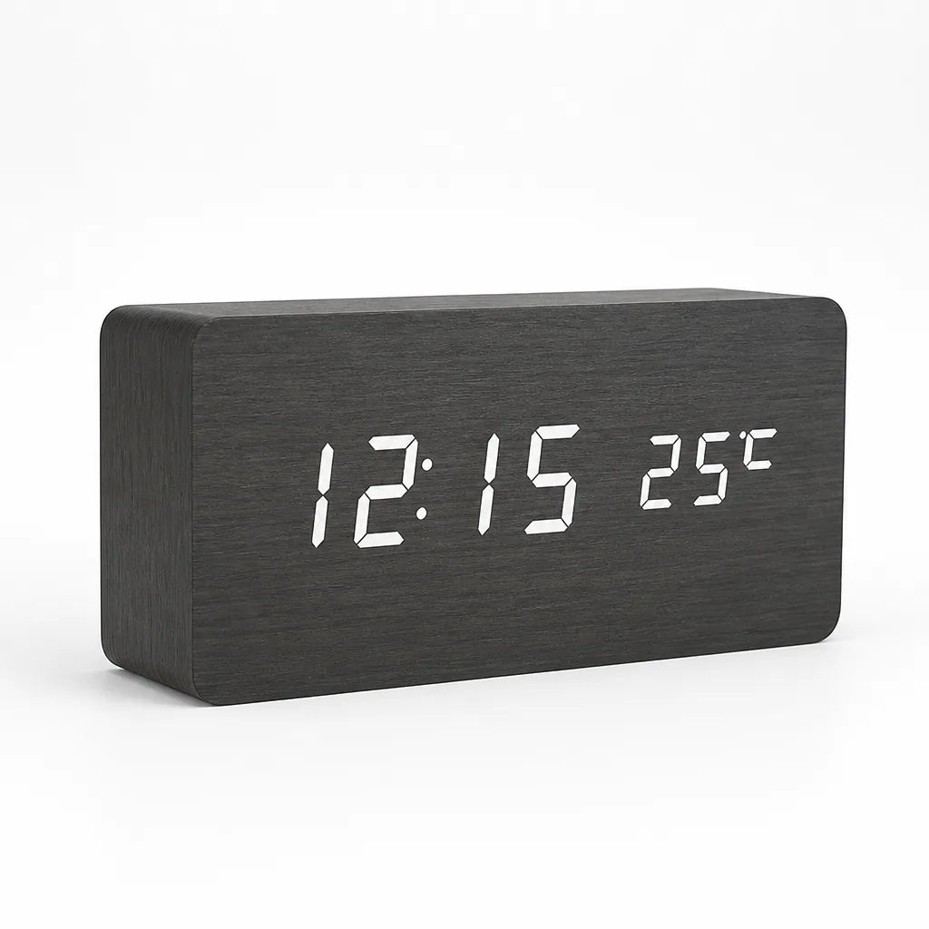 Digital Alarm Clock Wooden LED Display & Silent Operation