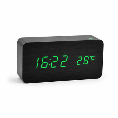 Digital Alarm Clock Wooden LED Display & Silent Operation