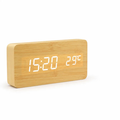 Digital Alarm Clock Wooden LED Display & Silent Operation