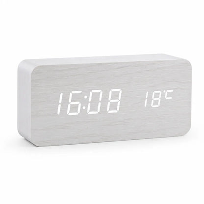 Digital Alarm Clock Wooden LED Display & Silent Operation