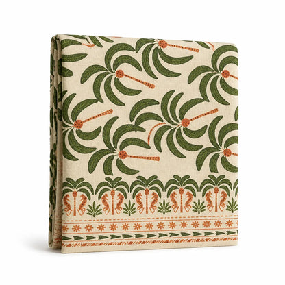 Dining Tablecloth Hand-Printed Botanical Linen-Look Cotton