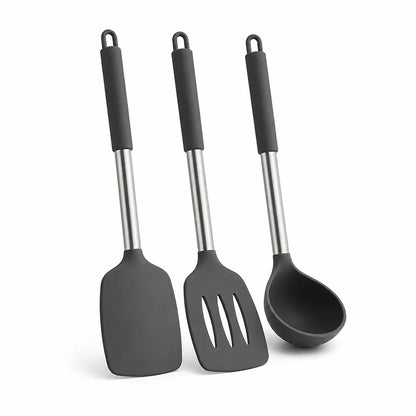 Dishwasher-Safe Silicone-Head Kitchen Utensil Set With Stainless Steel Handles (3-Piece)