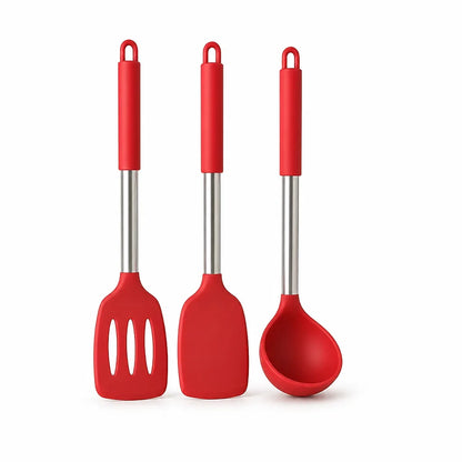 Dishwasher-Safe Silicone-Head Kitchen Utensil Set With Stainless Steel Handles (3-Piece)