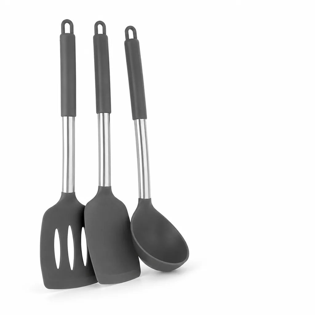 Dishwasher-Safe Silicone-Head Kitchen Utensil Set With Stainless Steel Handles (3-Piece)