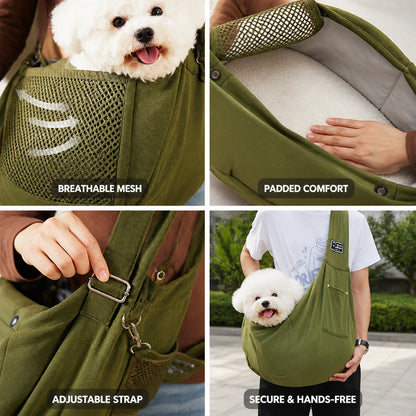 Dog Sling Carrier Ventilated Mesh & Cushioned Base