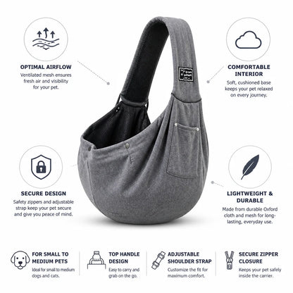 Dog Sling Carrier Ventilated Mesh & Cushioned Base