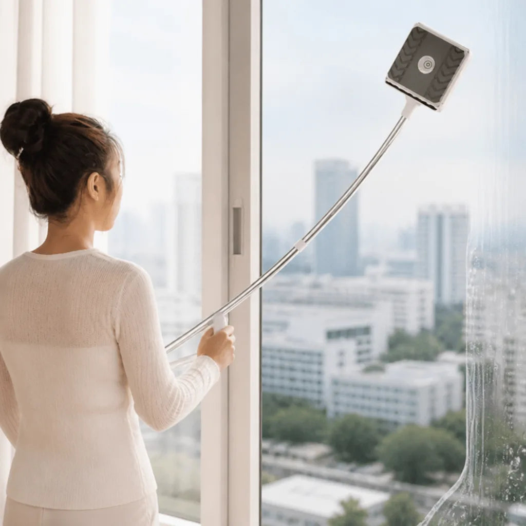 Double-Sided Magnetic Window Cleaner (Microfiber Pads, Extendable Handle)