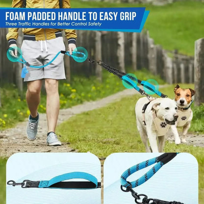 Dual Dog Leash 360° Swivel Shock-Absorbing Traffic Handles