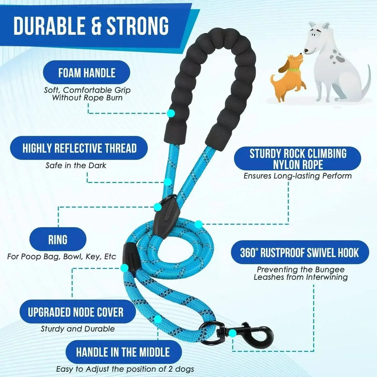 Dual Dog Leash 360° Swivel Shock-Absorbing Traffic Handles