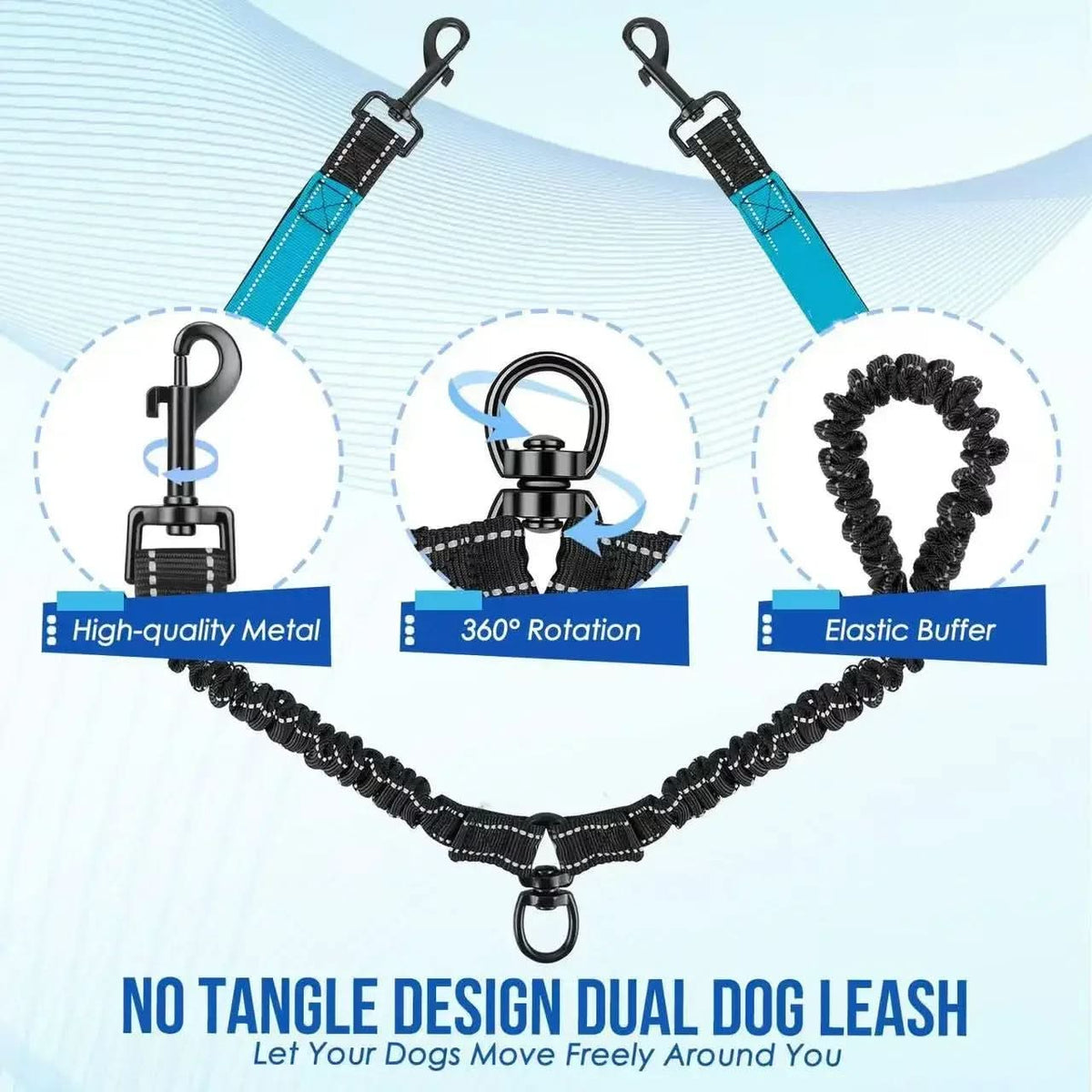 Dual Dog Leash 360° Swivel Shock-Absorbing Traffic Handles