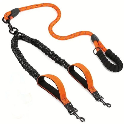 Dual Dog Leash 360° Swivel Shock-Absorbing Traffic Handles