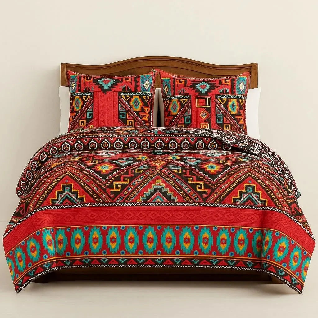 Duvet Cover Set Bohemian Geometric Soft Polyester Machine Washable