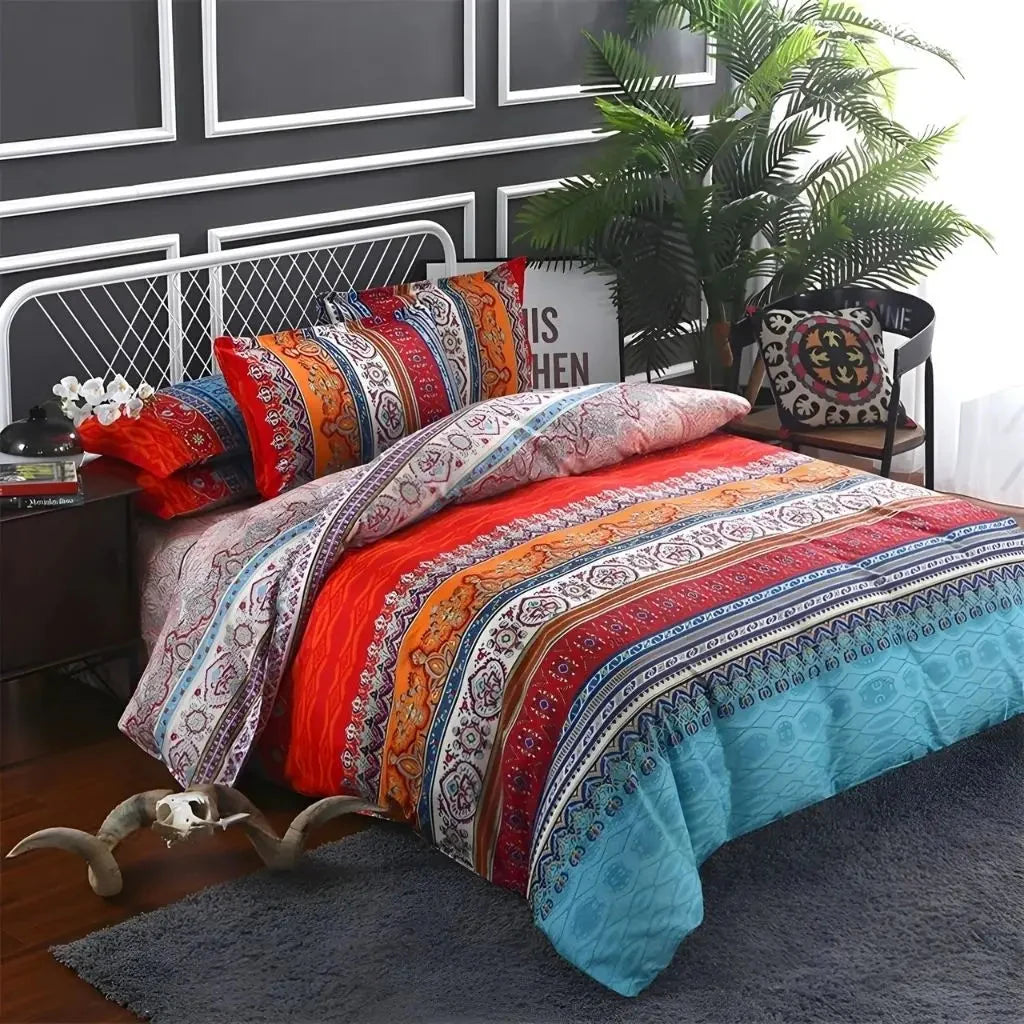 Duvet Cover Set Bohemian Geometric Soft Polyester Machine Washable