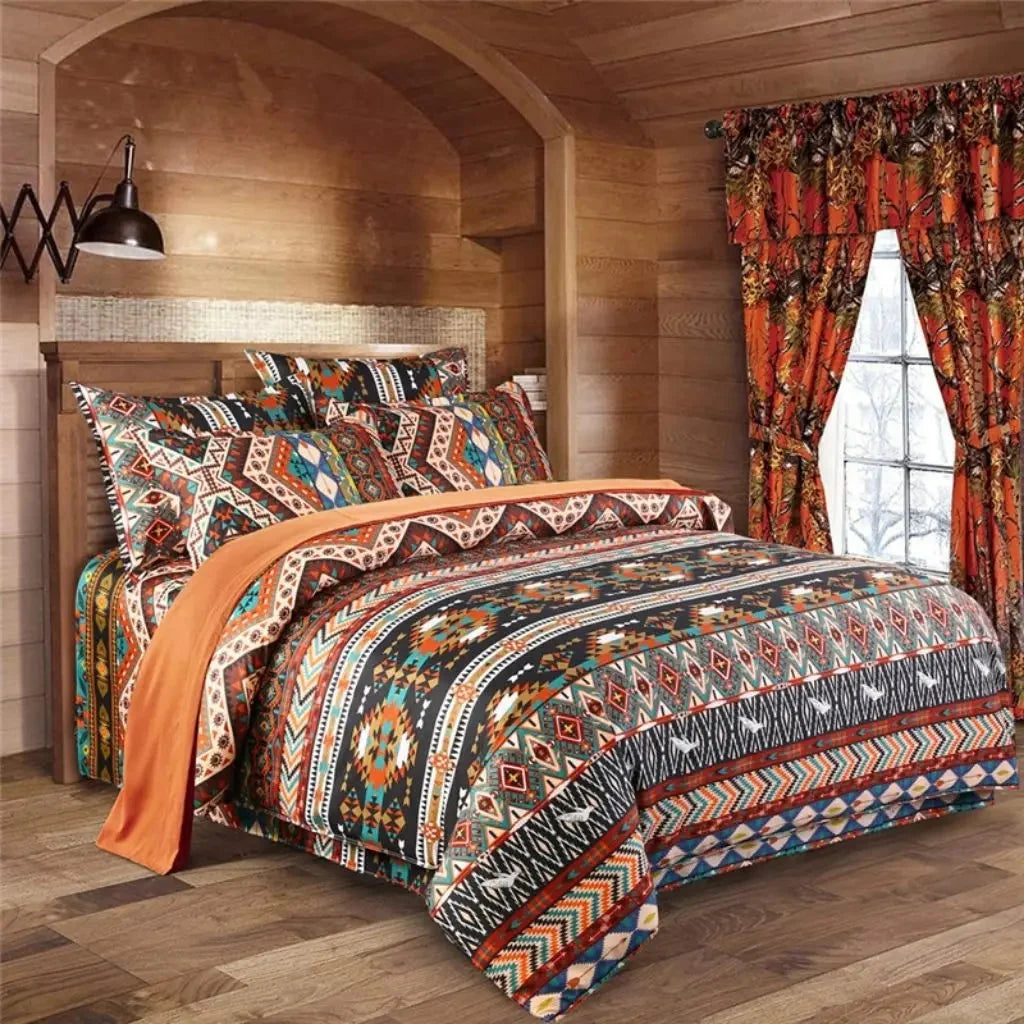 Duvet Cover Set Bohemian Geometric Soft Polyester Machine Washable
