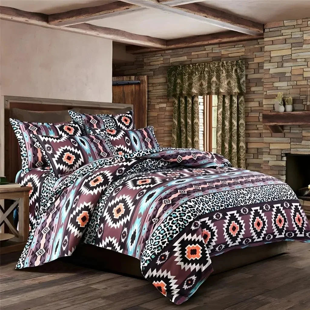 Duvet Cover Set Bohemian Geometric Soft Polyester Machine Washable