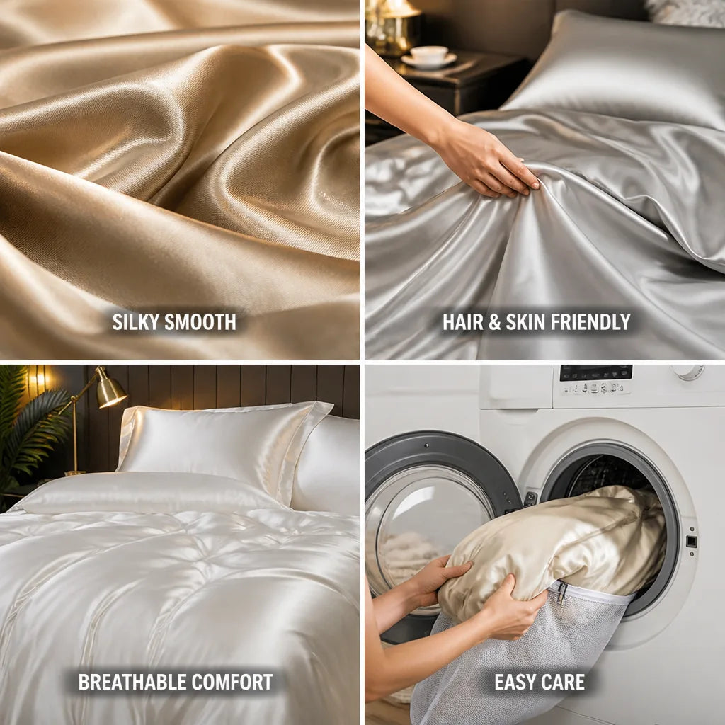 Duvet Cover Set Natural Silk Gentle Hair & Skin