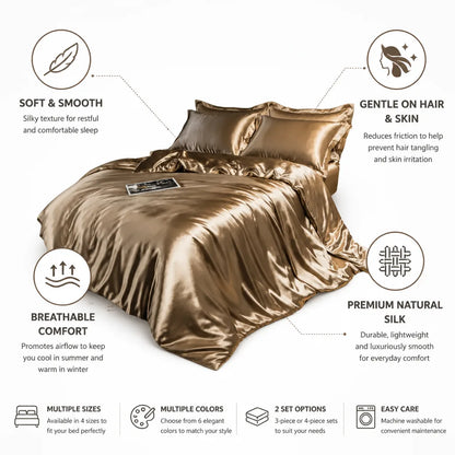 Duvet Cover Set Natural Silk Gentle Hair & Skin