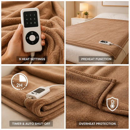 Electric Heated Blanket Teddy Fleece 9 Heat Settings