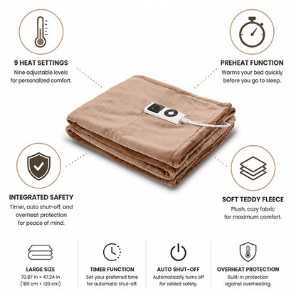 Electric Heated Blanket Teddy Fleece 9 Heat Settings