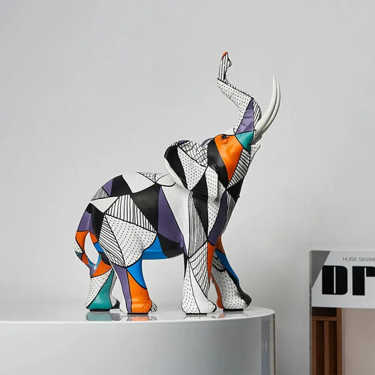 Elephant Figurine Handcrafted Geometric Resin