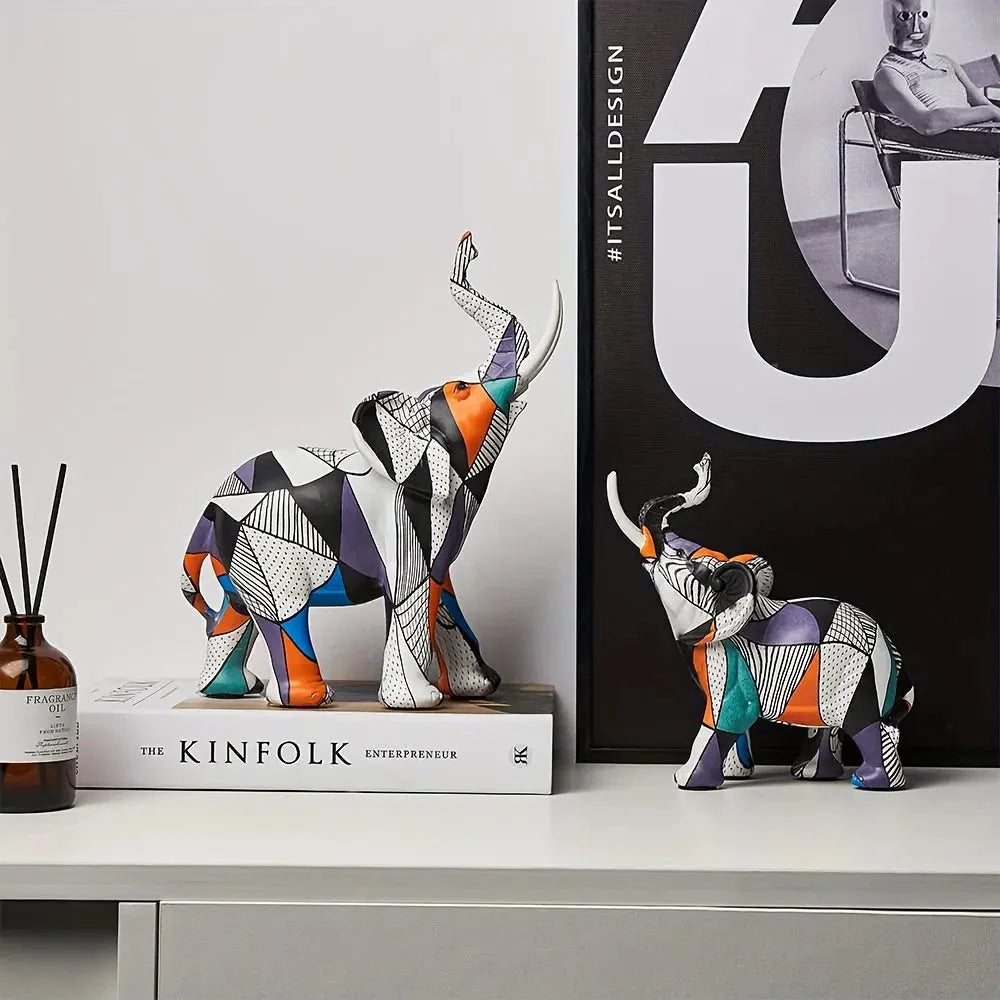 Elephant Figurine Handcrafted Geometric Resin