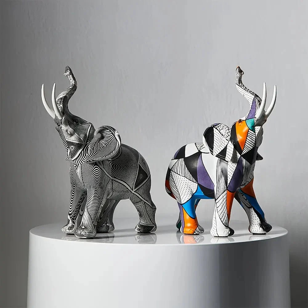 Elephant Figurine Handcrafted Geometric Resin
