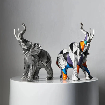 Elephant Figurine Handcrafted Geometric Resin