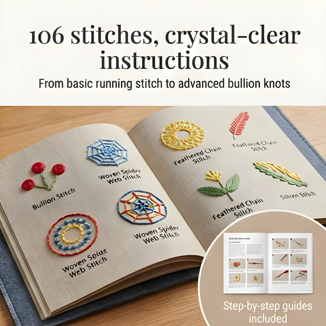 Embroidery Stitch Book Removable Linen Pages 106 Stitches