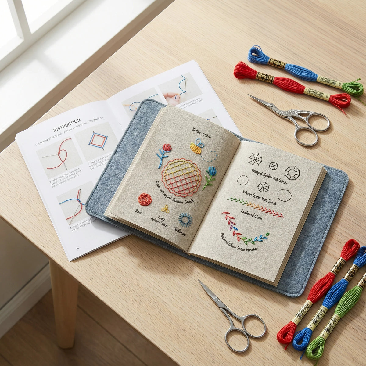 Embroidery Stitch Book Removable Linen Pages 106 Stitches