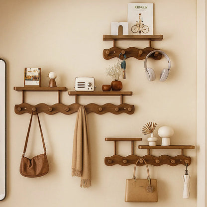 Entryway Coat Rack Bamboo Floating Shelf & Hooks