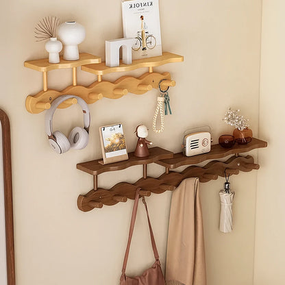 Entryway Coat Rack Bamboo Floating Shelf & Hooks