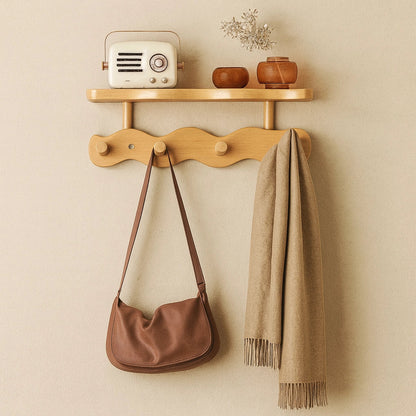 Entryway Coat Rack Bamboo Floating Shelf & Hooks