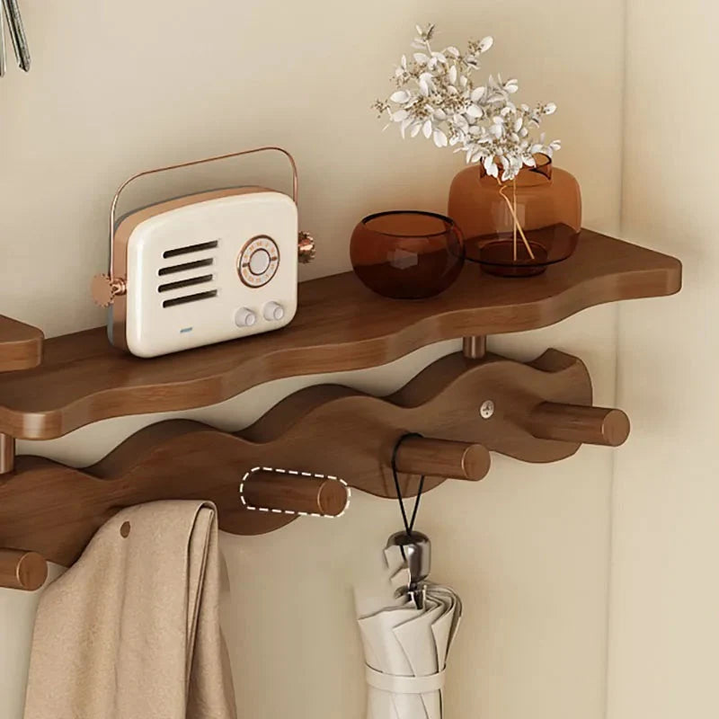 Entryway Coat Rack Bamboo Floating Shelf & Hooks