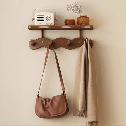 Entryway Coat Rack Bamboo Floating Shelf & Hooks