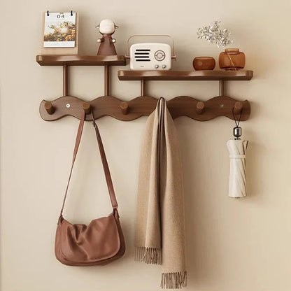 Entryway Coat Rack Bamboo Floating Shelf & Hooks