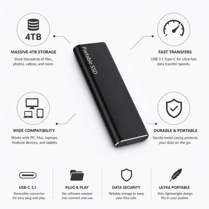External Hard Drive 4TB USB-C Metal Casing