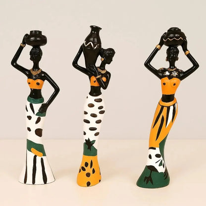 Figurines Hand-Painted Resin Set Of 3