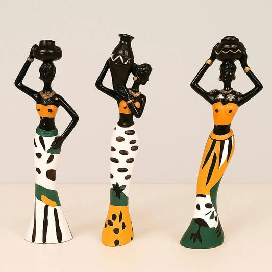 Figurines Hand-Painted Resin Set Of 3