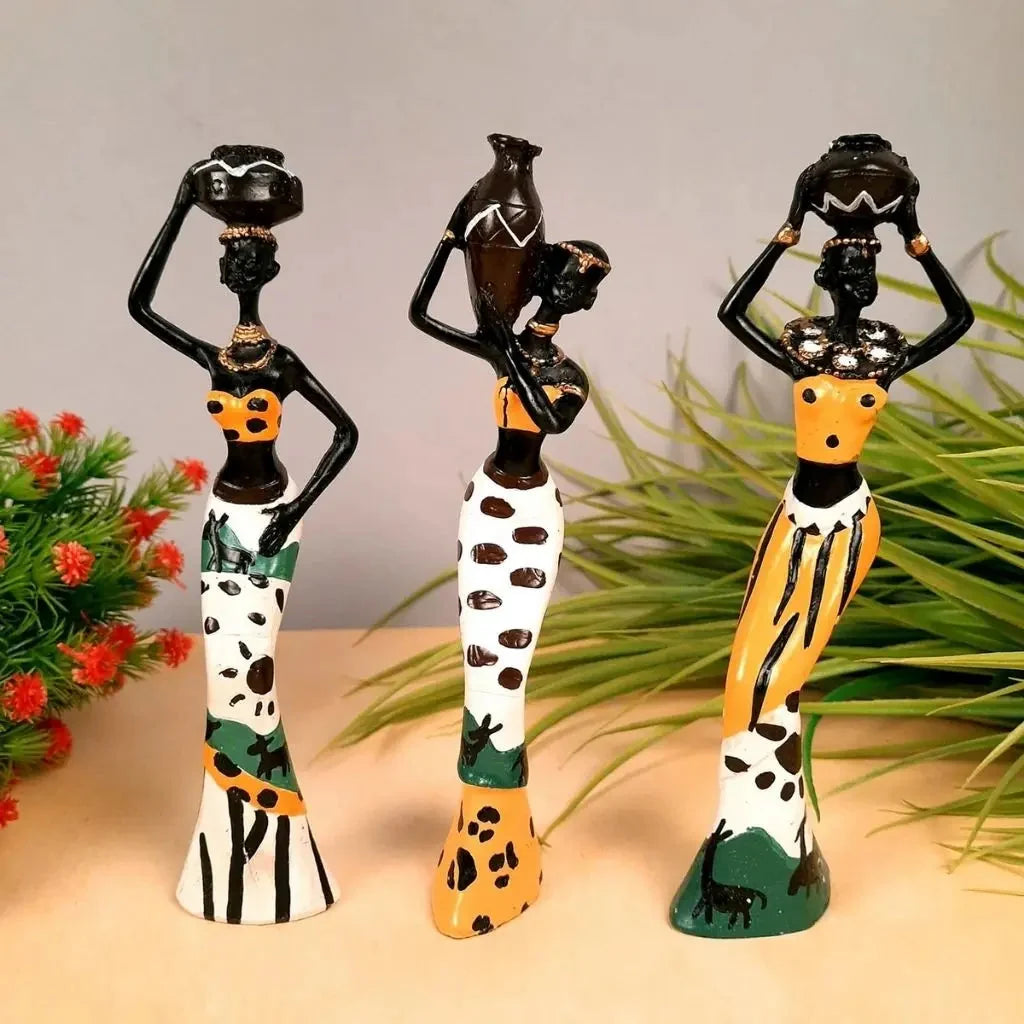 Figurines Hand-Painted Resin Set Of 3