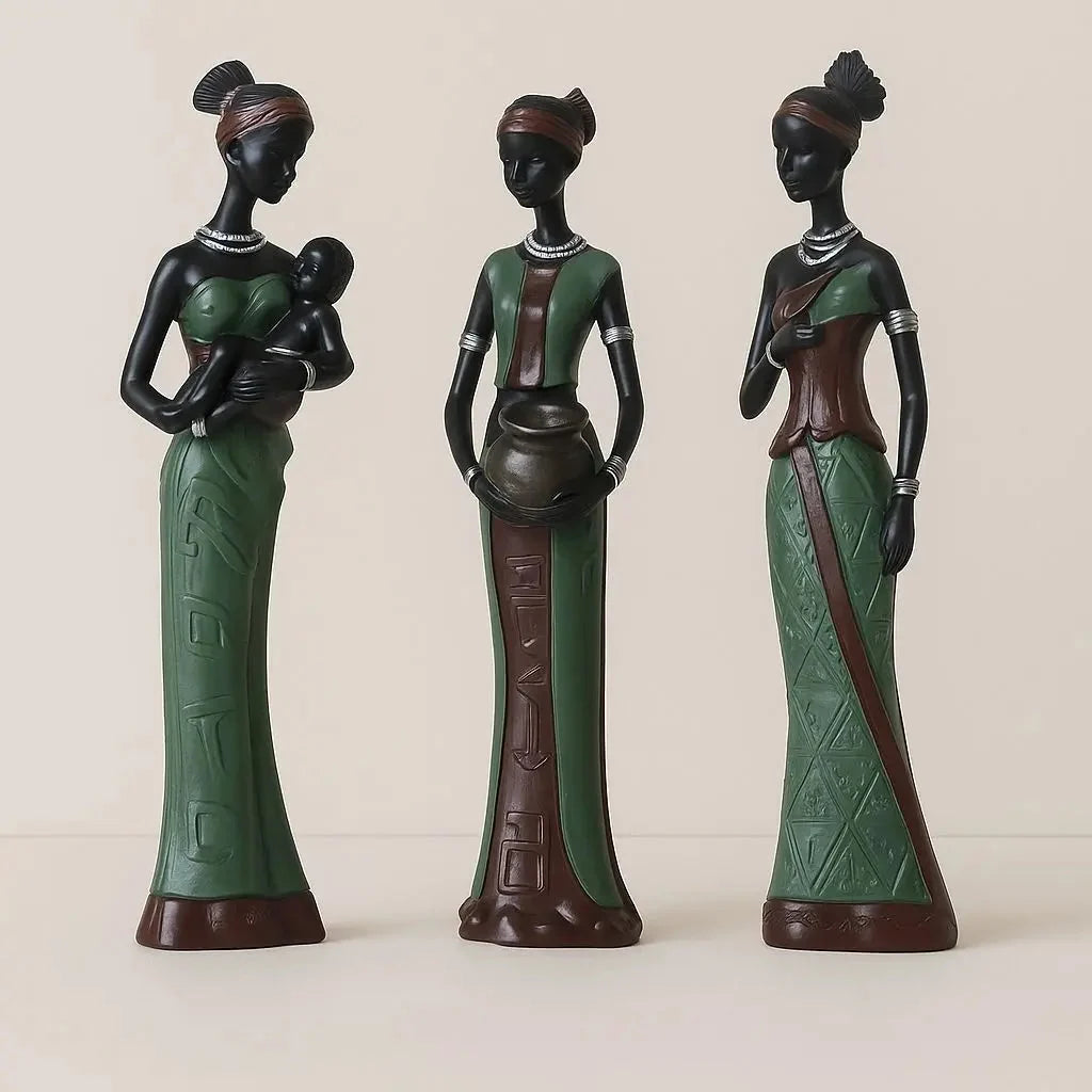 Figurines Hand-Painted Resin Set Of 3
