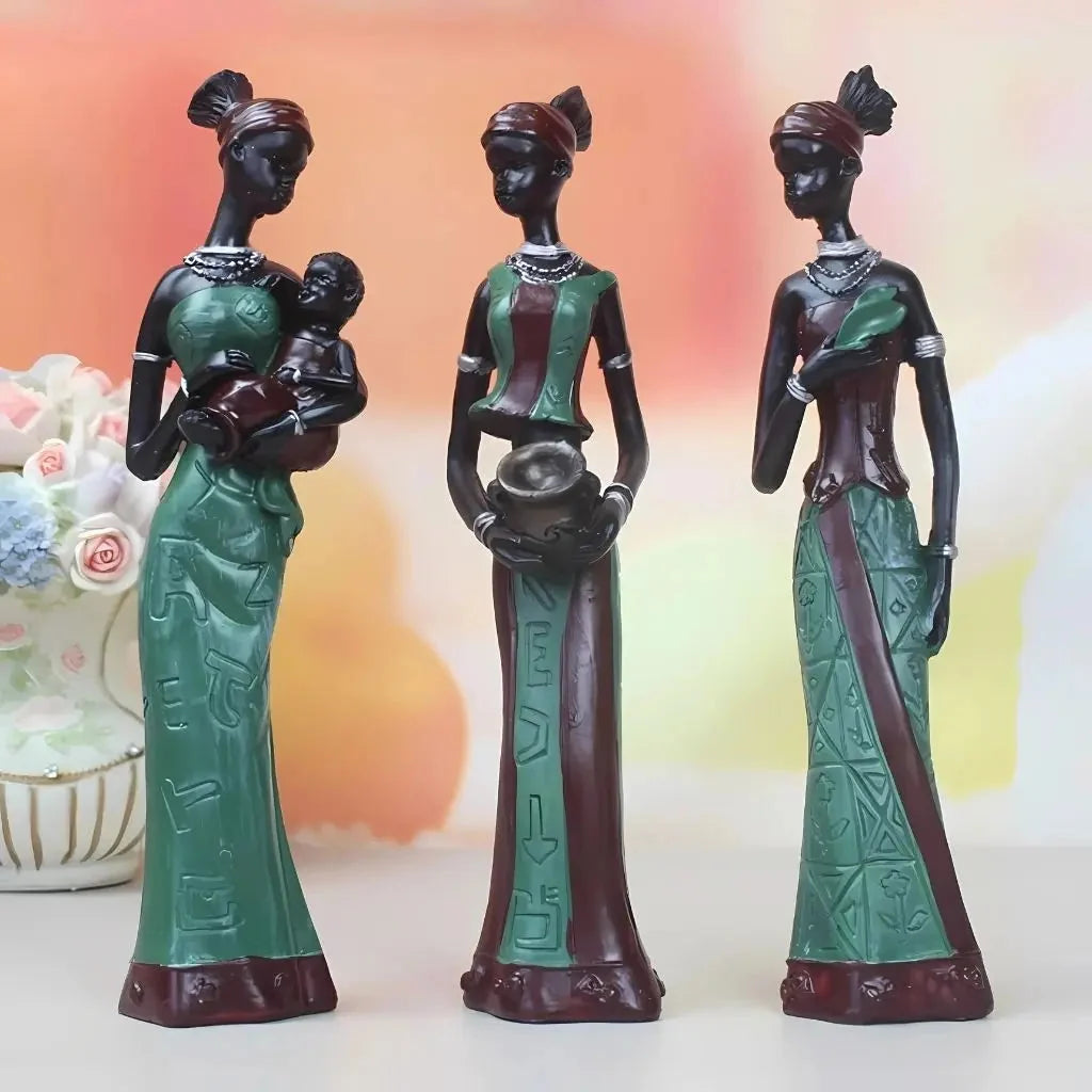Figurines Hand-Painted Resin Set Of 3