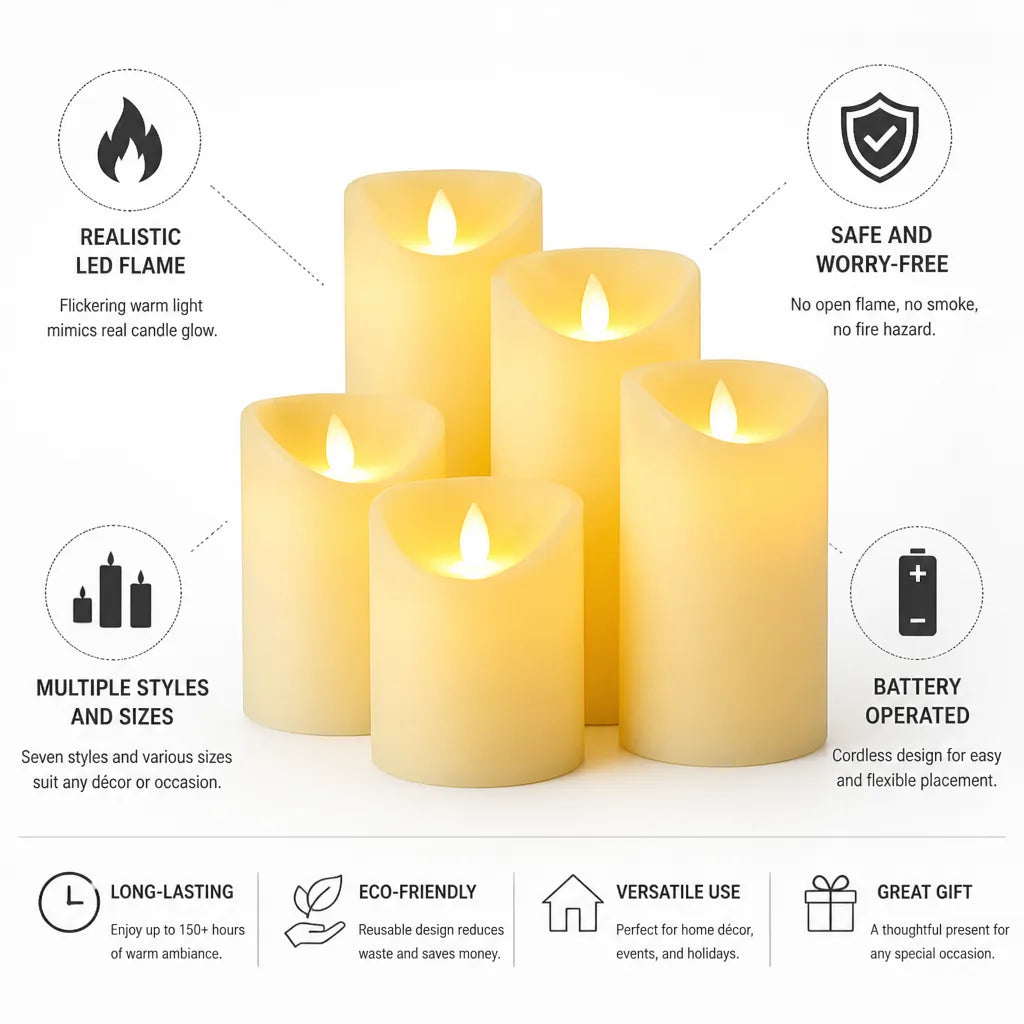 Flameless Candles Flickering LED Battery Operated Multiple Styles