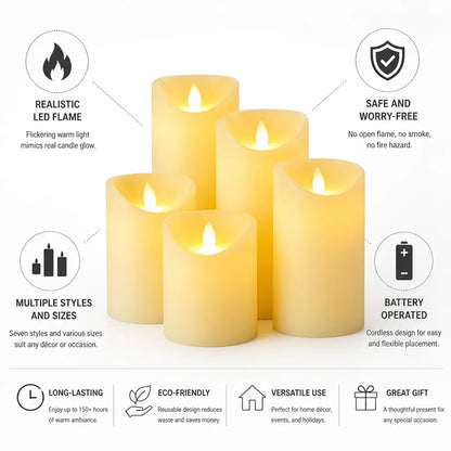 Flameless Candles Flickering LED Battery Operated Multiple Styles
