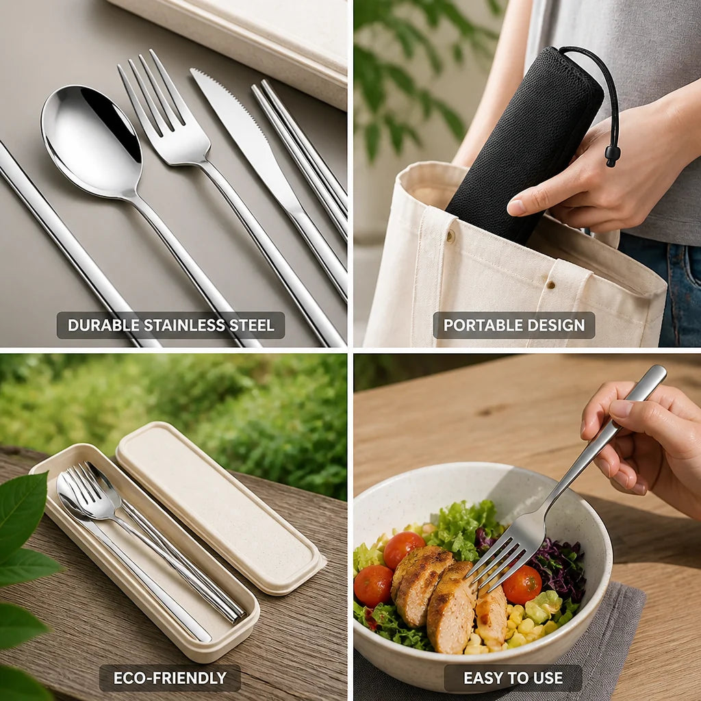 Flatware Set Stainless Steel Portable 12 Colors