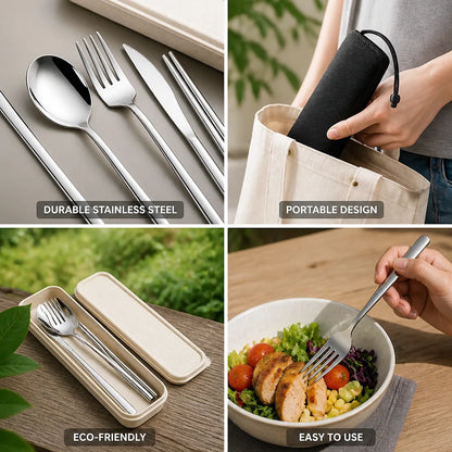 Flatware Set Stainless Steel Portable 12 Colors